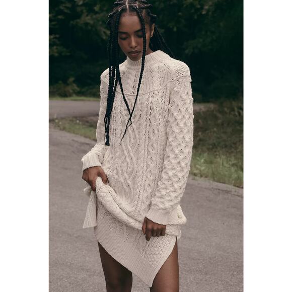 NWT Anthropologie Long-Sleeve Sweater Midi Dress $298 SMALL Ivory - Picture 4 of 5